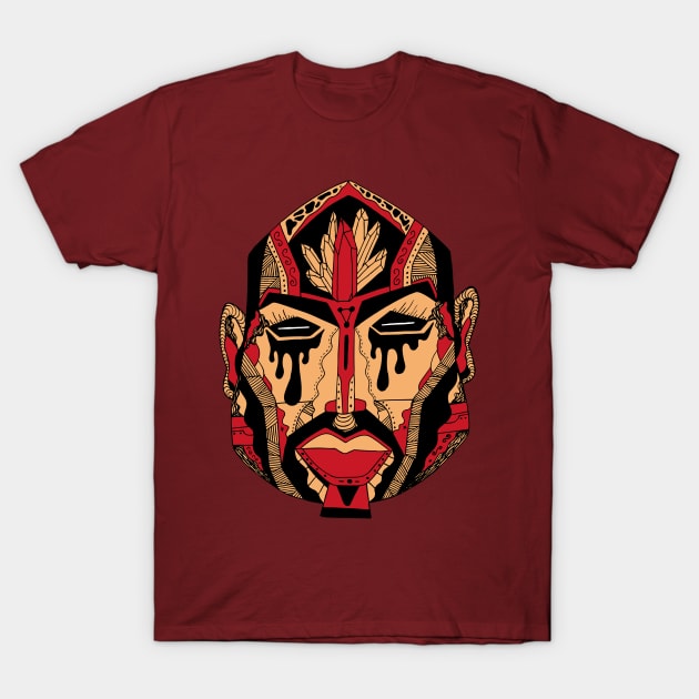 Red and Cream African Mask No 9 T-Shirt by kenallouis